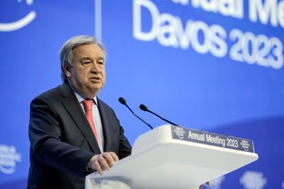 Secretary-General of the United Nations Antonio Guterres speaks at the World Economic Forum in Davos, Switzerland, on Wednesday, Jan. 18, 2023.