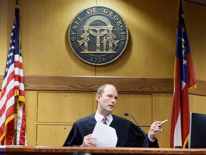 Fulton County Superior Judge Scott McAfee hears motions in Atlanta, Georgia, on September 2023.