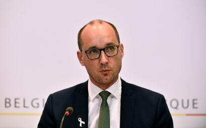 Belgian Finance Minister Vincent Van Peteghem, promoter of the initiative, at a press conference in 2020.