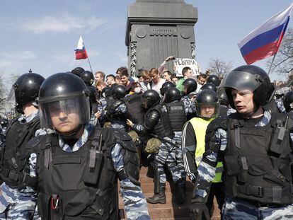 An anti-government protest in Russia.