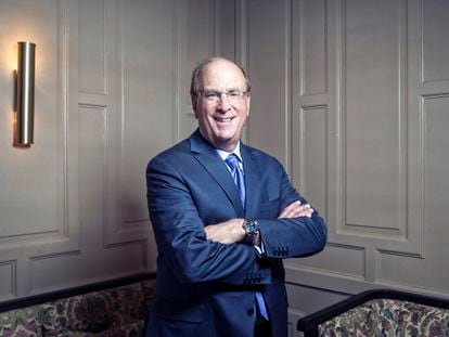 Larry Fink, founder and CEO of BlackRock, poses before the interview at the Ritz Hotel in Madrid.