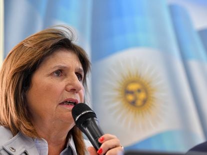 Argentina's Minister of Security Patricia Bullrich at a press conference in Buenos Aires.