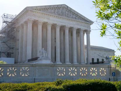 The Supreme Court is seen, Friday, April 21, 2023, ahead of an abortion pill decision in Washington