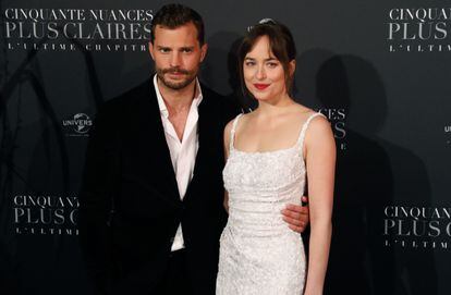Jamie Dornan and Dakota Johnson at the premiere of ‘Fifty Shades Freed’ in Paris in 2018.