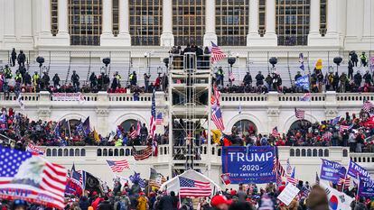 Insurrectionists loyal to President Donald Trump breach the U.S. Capitol in Washington, on January 6, 2021.