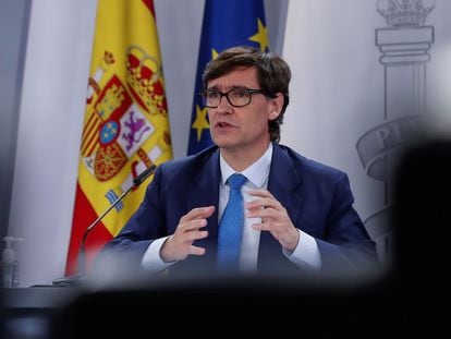 Spanish Health Minister Salvador Illa at a news conference on Thursday.