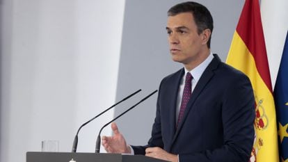 Spain's Prime Minister Pedro Sánchez during Saturday's press conference.
