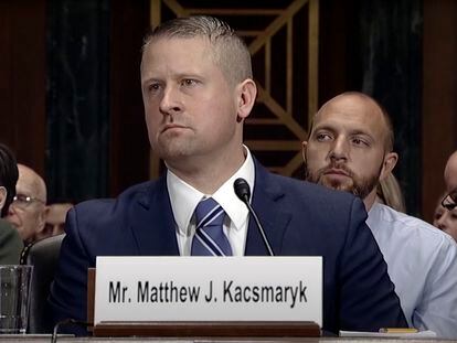 In this image from video from the Senate Judiciary Committee, Matthew Kacsmaryk listens during his confirmation hearing before the Senate Judiciary Committee on Capitol Hill in Washington, on Dec. 13, 2017. U.S.