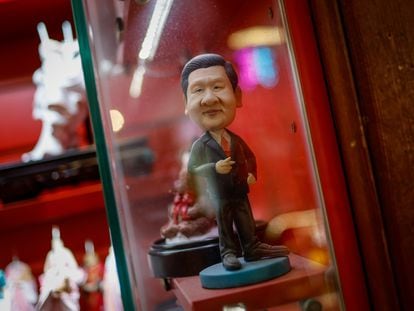 A figurine of Chinese President Xi Jinping on display at a store in Beijing, China, December 09, 2023.