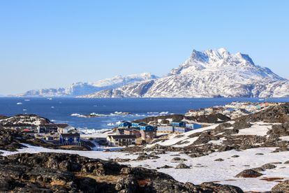 View of the town of Nuuk, capital of Greenland.
