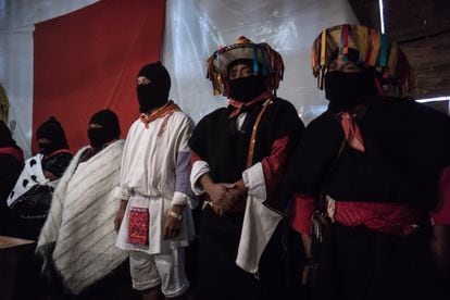 Zapatistas at a community meeting in January 2014.