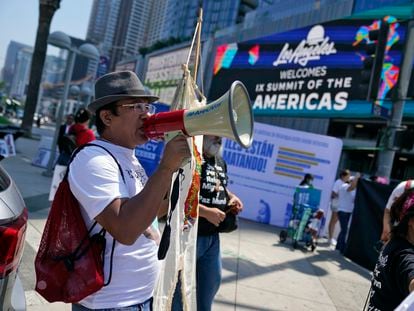 Protests in L.A. outside the convention center hosting the Americas Summit.