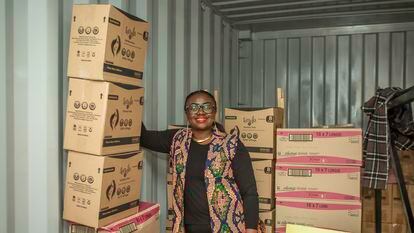 Kenyan senator and period poverty activist Gloria Orwoba, pictured on August 31 at her pad donation center in Nairobi.