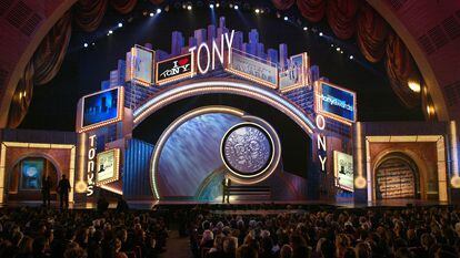 Host Hugh Jackman appears on stage during the "58th Annual Tony Awards" at Radio City Music Hall in New York City.