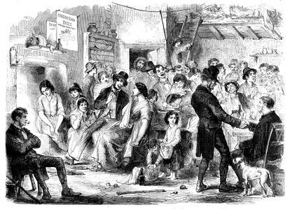 People celebrate Allhallow-Eve in Kilkenny (Ireland), in an 1858 illustration.
