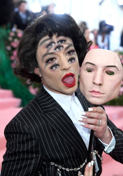 Ezra Miller, on the red carpet at the New York Met Gala in 2019.