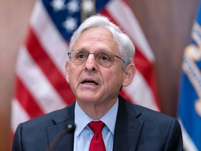 Attorney General Merrick Garland speaks during a meeting at the Department of Justice in Washington, Wednesday, June 14, 2023.