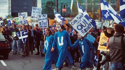 The last rally of the 'Yes' campaign for Quebec independence before the referendum in 1995.