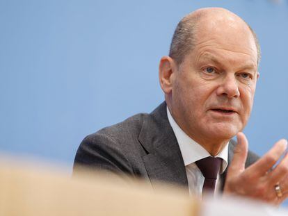 German Chancellor Olaf Scholz attends a press conference on June 14, 2023, to present the German government's national security strategy for the country.