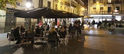 One of the many terrace bars open till late in Madrid’s Chueca neighborhood.