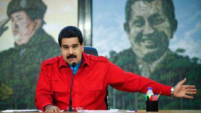Venezuelan President Nicolas Maduro delivering a speech at Miraflores palace.