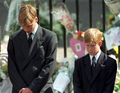 Prince William and Prince Harry on the day of their mother Princess Diana’s funeral.