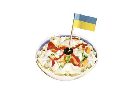 A plate of Russian salad, which is now being called Kiev salad in Spain.