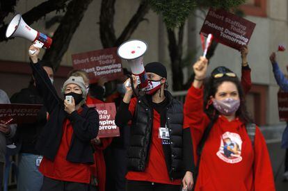Nurses in San Francisco protesting for better work conditions on November 10.