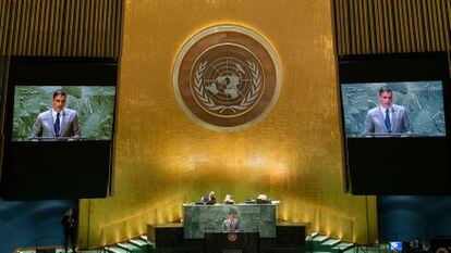 Pedro Sánchez durante su discurso en la ONU en Nueva York.