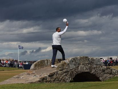 Tiger Woods, on the Swilken Bridge in St Andrews during the last British Open.