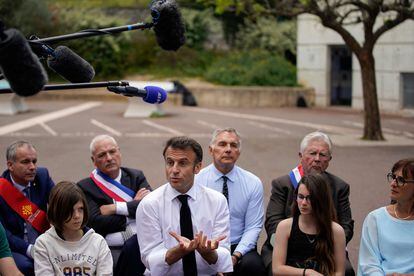 French President Emmanuel Macron during a visit to a school in Ganges, in the south of France, on Thursday.