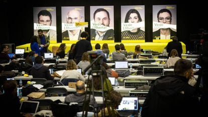 Election campaign posters featuring Catalan politicians.