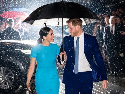 Harry and Meghan, Duke and Duchess of Sussex, at an awards ceremony in London on March 5, 2020.