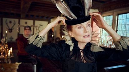 Julianne Moore, in the miniseries 'Mary & George,' in an image provided by SkyShowtime.