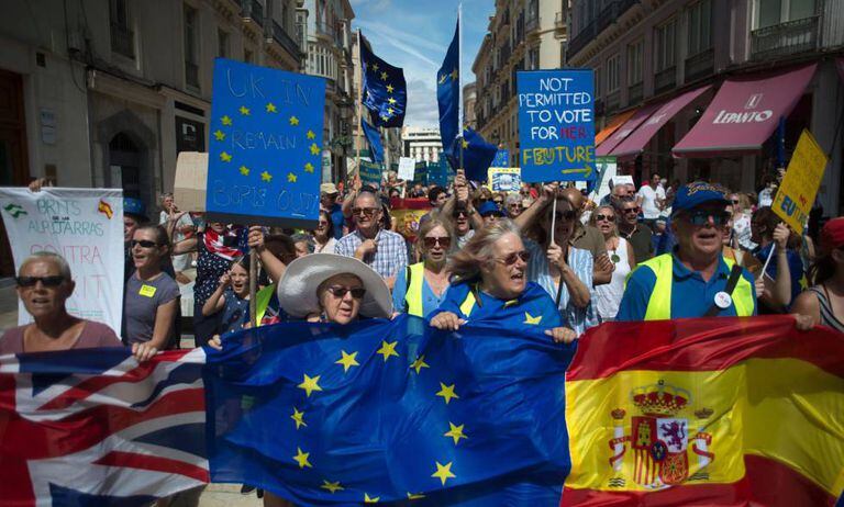 British residents of Spain protest in the southern city of Málaga on Sunday over the uncertainty of Brexit.