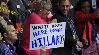 Hillary Clinton supporters at the Democratic Party convention.