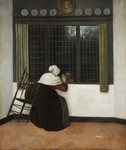 ‘Woman at a window, waving at a girl’ by Jacobus Vrel circa 1655. Fondation Custodia, Frits Lugt Collection, Paris. 