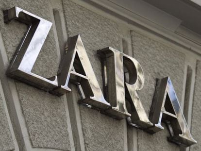 A logo on display outside a Zara fashion store, operated by Inditex SA, in Madrid.