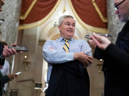 Rep. James Comer, R-Ky., talks to reporters as he walks to the House chamber, on Capitol Hill in Washington, Monday, Jan. 9, 2023.