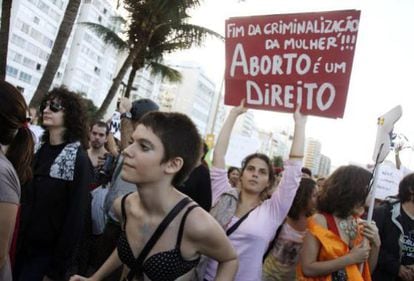 Pro-choice activists at a rally in Brazil.