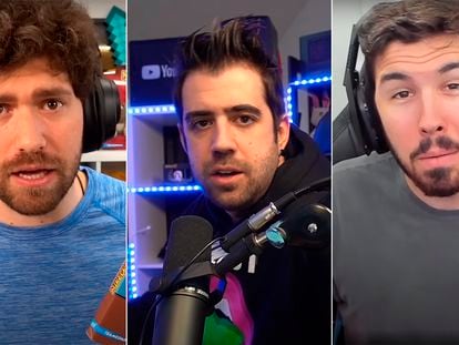 Three of the most successful youtubers in Spanish, in images obtained from their channels: Mikecrack, Auronplay and Willyrex.