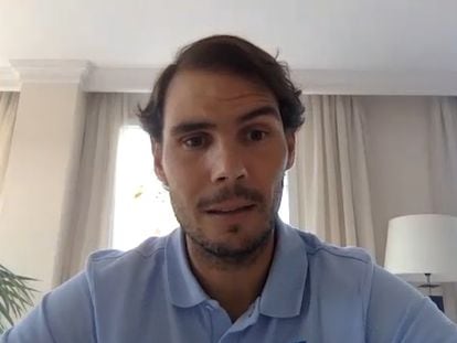 Rafa Nadal during the video interview from his home in Mallorca, Spain.