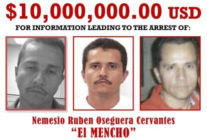 Reward poster for Nemesio Oseguera, alias 'El Mencho'.