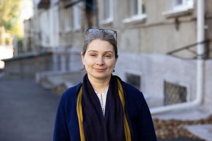 Oxana Rucsineanu, a former tuberculosis patient and founder of the Society of Moldova against Tuberculosis (SMIT), outside her office in Bălți, on November 7, 2023 

