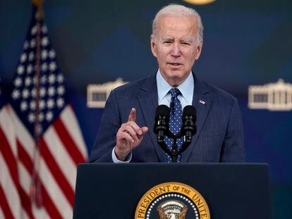 President Joe Biden speaks about the Chinese surveillance balloon and other unidentified objects shot down by the U.S. military, Thursday, Feb. 16, 2023, in Washington.