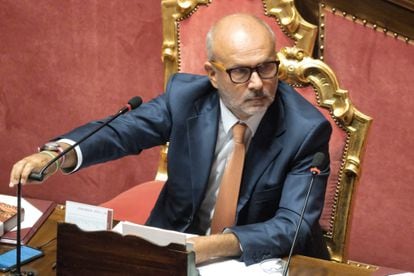 The Italian Minister of Health, Orazio Schillaci, in parliament.
