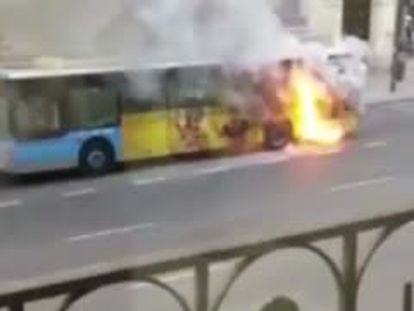 One of the buses on fire on Velázquez street last week.