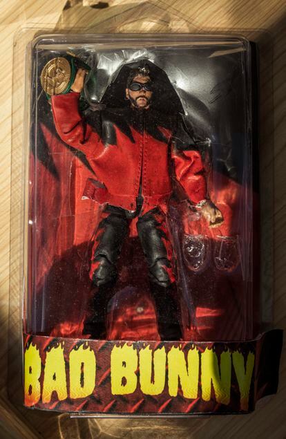 A Bad Bunny action figure inspired by WWE star Kane. 