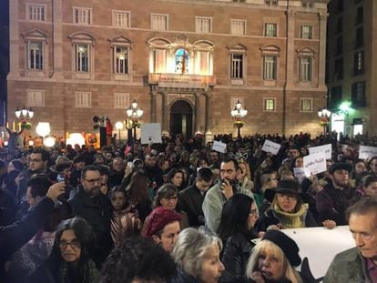 Protest outside Barcelona City Hall on Wednesday afternoon.