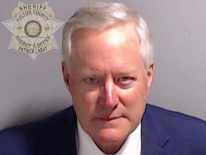 Donald Trump's former chief of staff Mark Meadows in his mugshot.